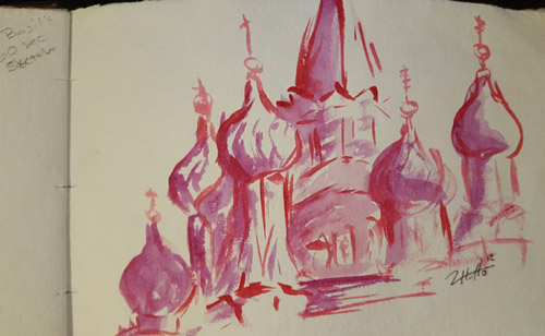 St. Basil's Cathedral, Moscow, painted sketch