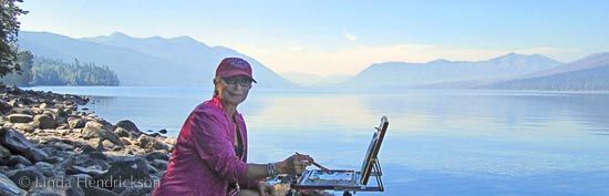 Linda Hendrickson painting at Lake McDonald