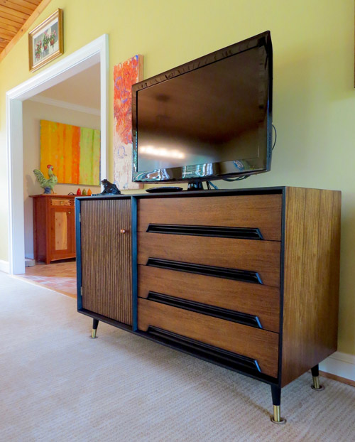 Our TV's new mid-century modern credenza.